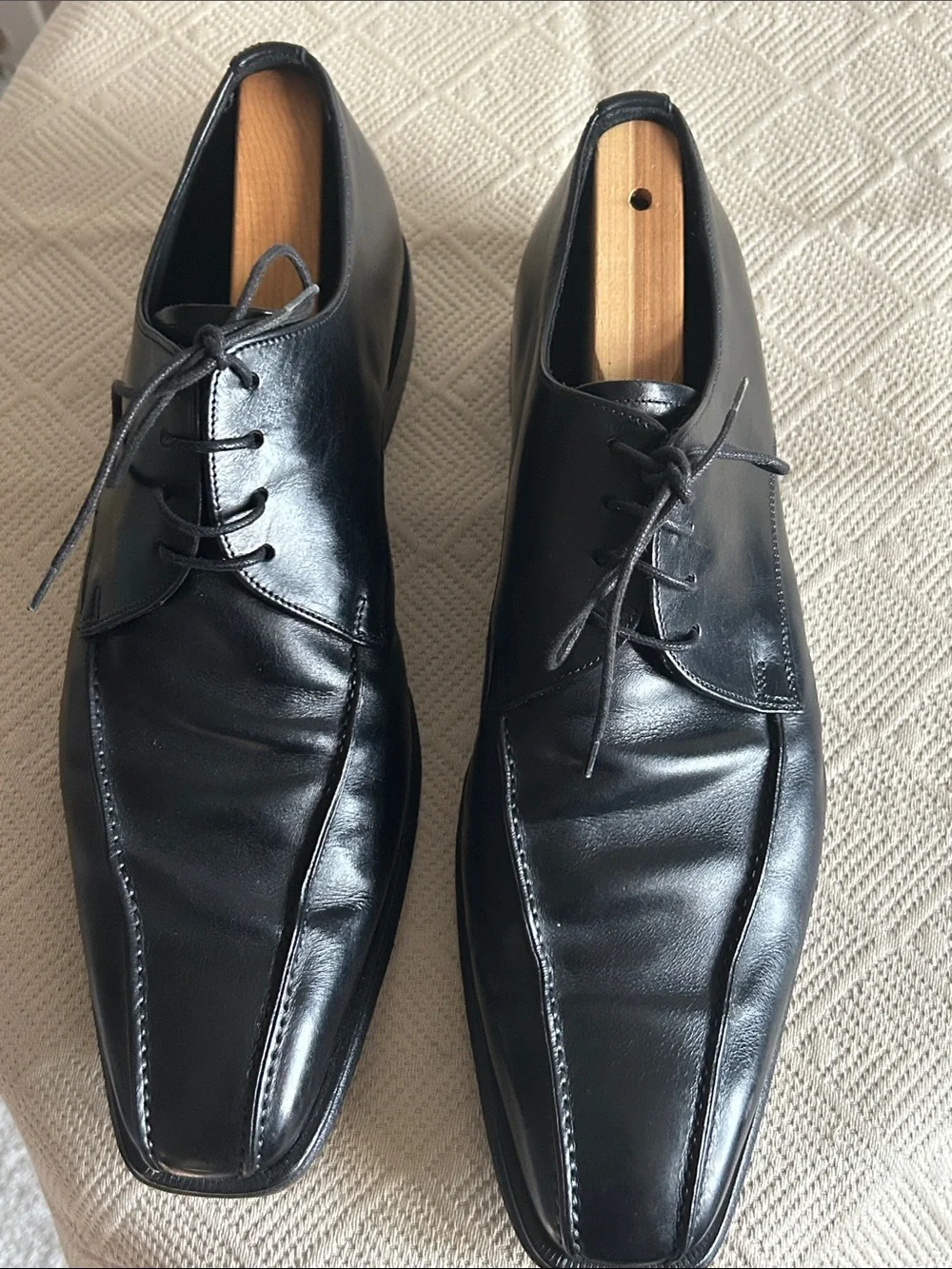 Canali Black Leather Derby Shoes - Classic Lace-Up Oxfords